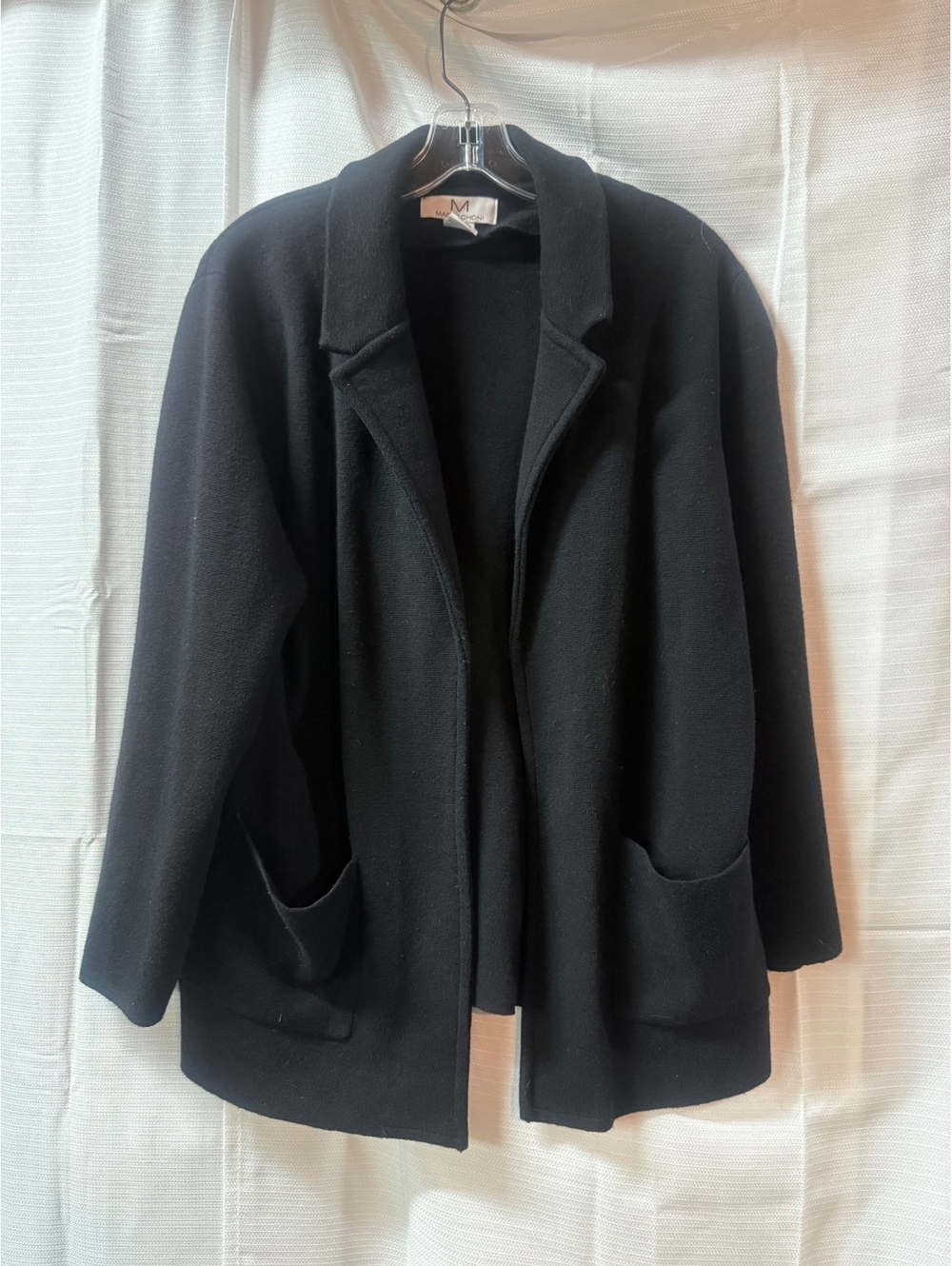 Magaschoni Black Cotton Polyester Wool Blend Open Front Jacket Large